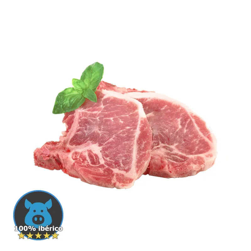 Chuletas de cerdo ibérico para la venta de carne al por mayor.